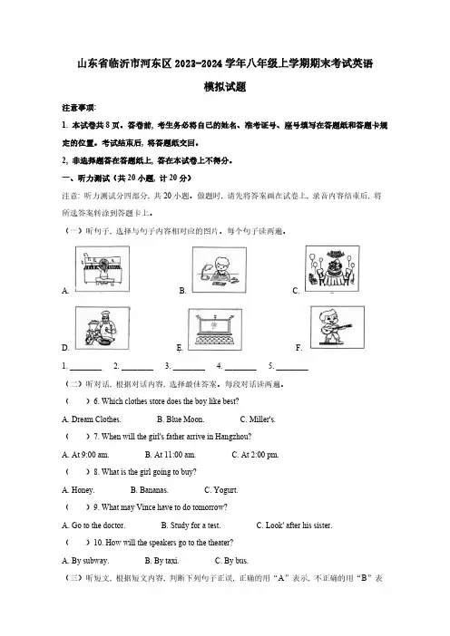 山东省临沂市河东区2023-2024学年八年级上册期末考试英语模拟试题(附答案)