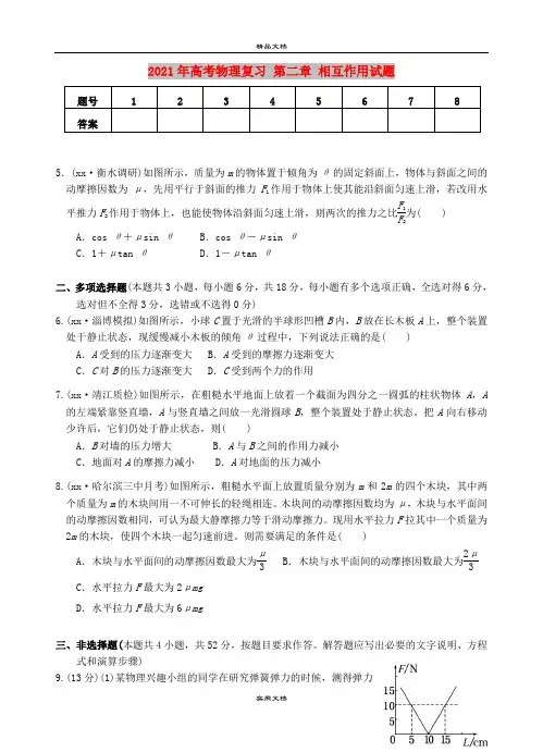2021年高考物理复习 第二章 相互作用试题