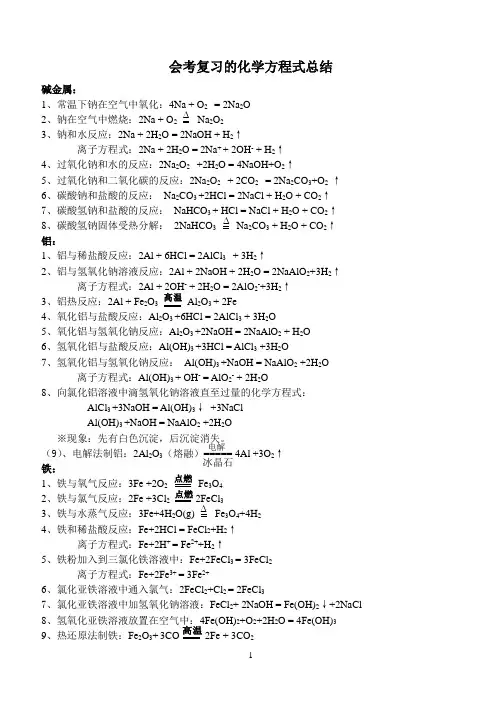 会考化学方程式及知识点