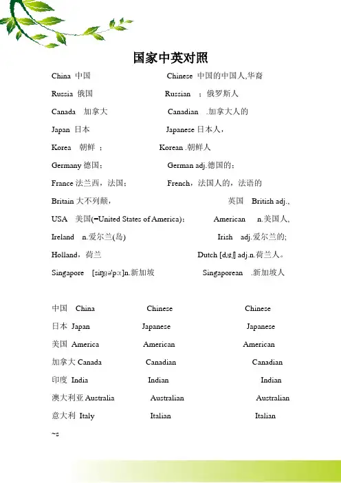 国家中英对照