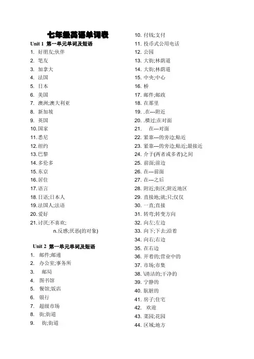 七年级下册英语单词表(人教版)