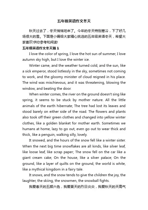 五年级英语作文冬天