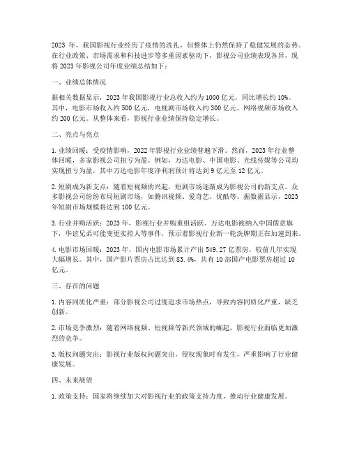 影视公司年度业绩总结范文