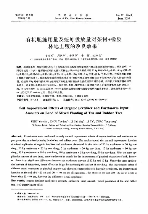 有机肥施用量及蚯蚓投放量对茶树+橡胶林地土壤的改良效果