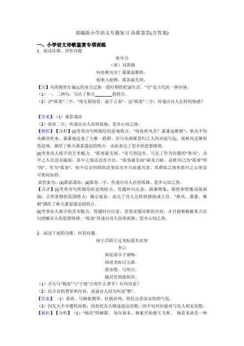 部编版小升初语文专题复习 诗歌鉴赏(含答案)