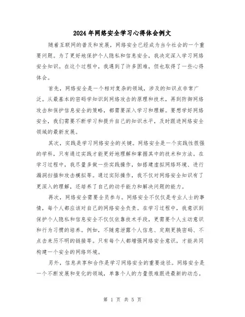 2024年网络安全学习心得体会例文(三篇)