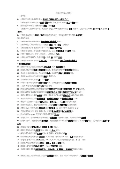 (完整版)建筑材料复习资料重点复习