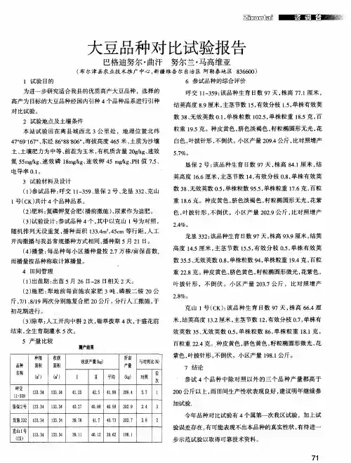 大豆品种对比试验报告