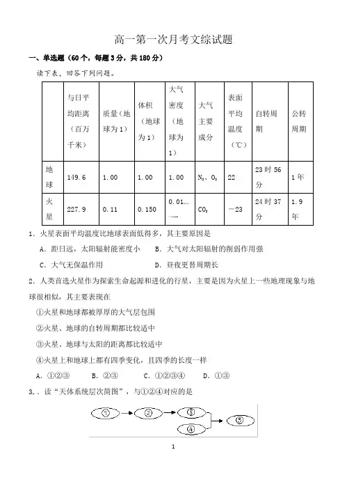 高一文综月考题
