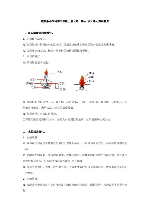 教科版科学三上《第一单元 水》知识要点总结与单元检测试卷