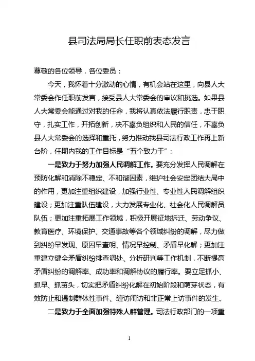 县司法局局长任职前表态发言