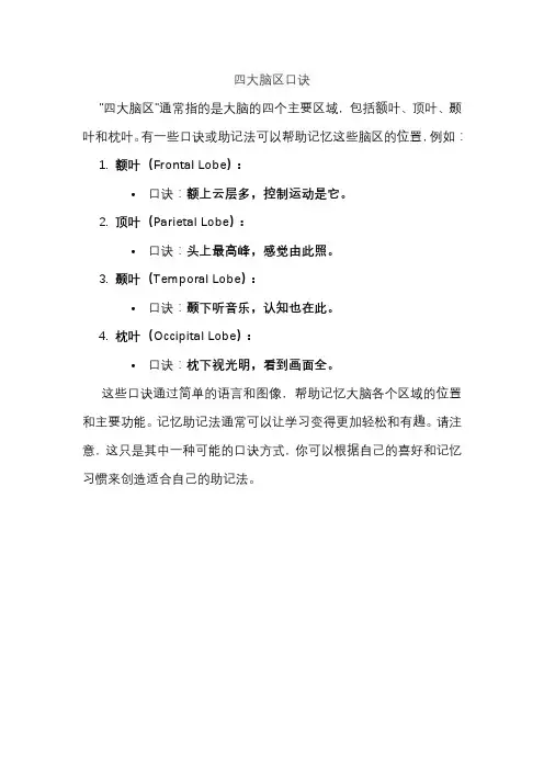 四大脑区口诀
