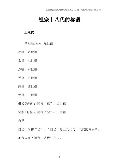 祖宗十八代称谓