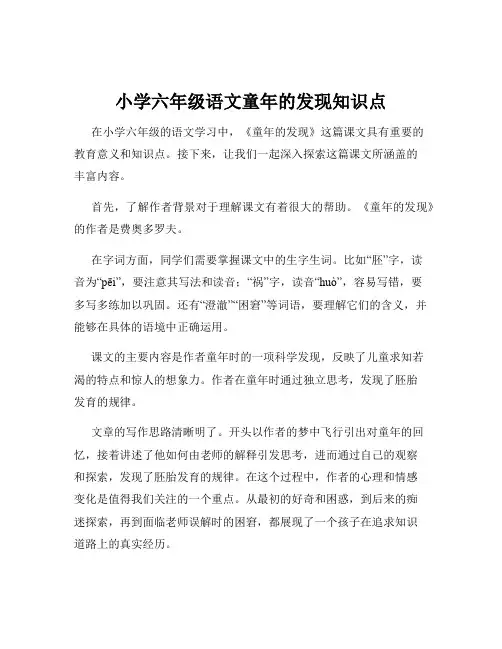 小学六年级语文童年的发现知识点