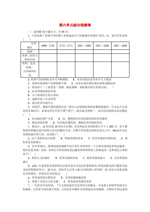 新教材高中历史第六单元世界殖民体系与亚非拉民族独立运动综合检测卷必修中外历史纲要下