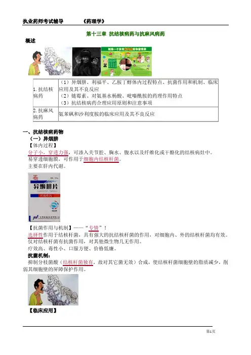 执业药师考试-药理学《抗结核病药与抗麻风病药》详细复习知识点