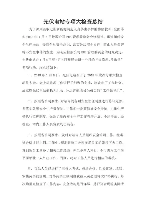 光伏电站查隐患反违章专项大检查总结