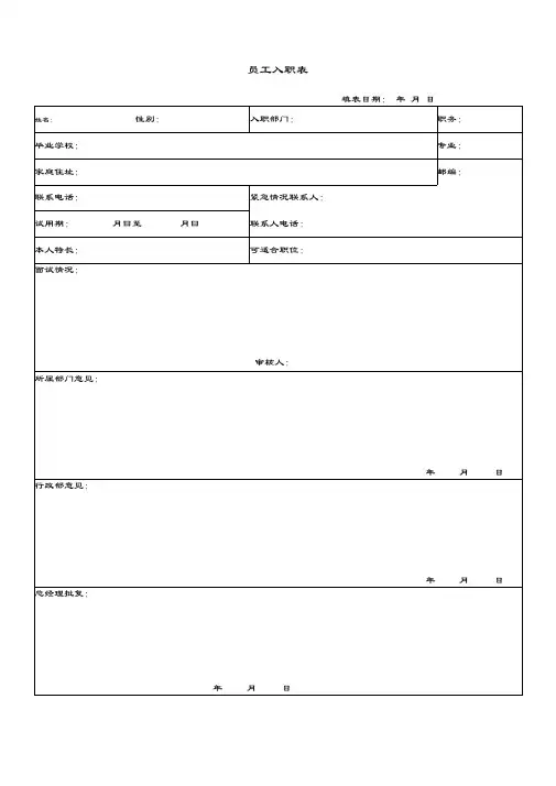 KTV员工各种相关表样(包括入职登记表)