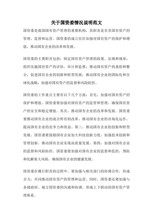 关于国资委情况说明范文