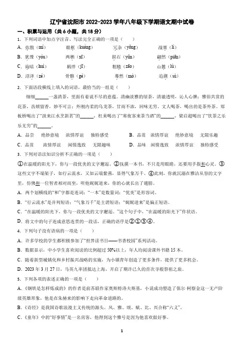 辽宁省沈阳市2022-2023学年八年级下学期语文期中试卷(含答案)