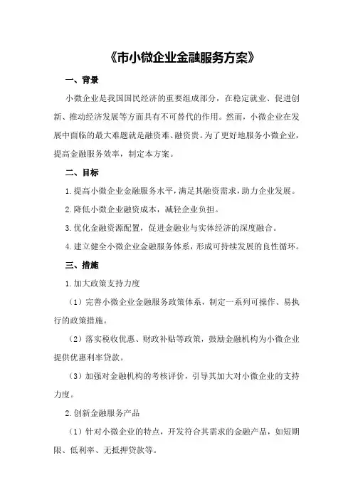 《市小微企业金融服务方案》