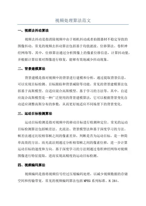视频处理算法范文