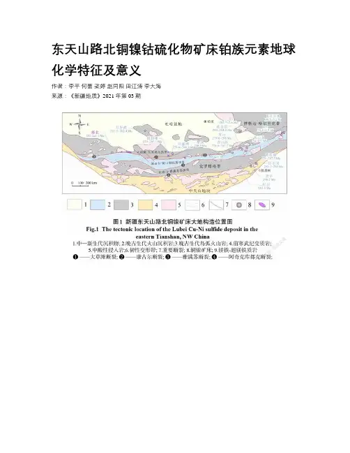 东天山路北铜镍钴硫化物矿床铂族元素地球化学特征及意义