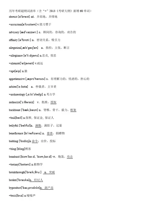 历年考研超纲词清单(+带新增60词)