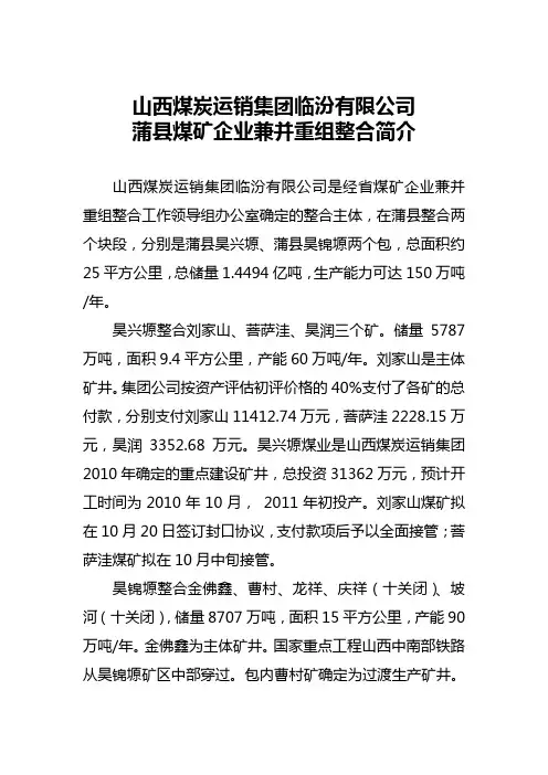 山西煤炭运销集团临汾有限公司蒲县整合情况汇报材料