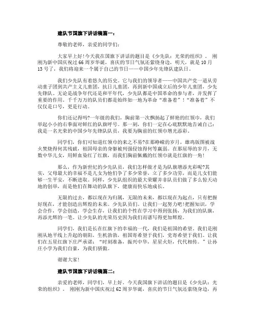 建队节国旗下讲话稿3篇