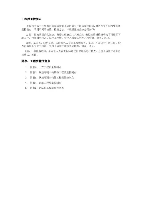 工程质量控制点