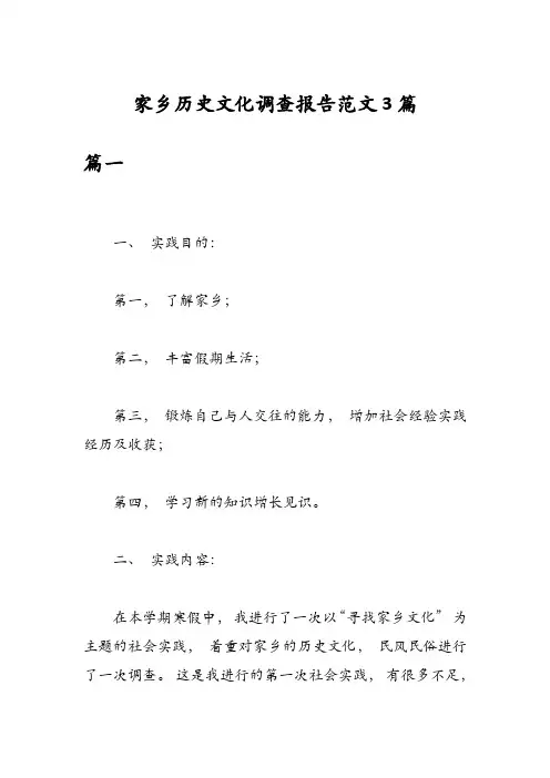 家乡历史文化调查报告范文3篇