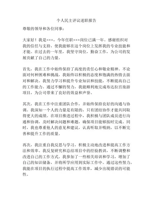 个人民主评议述职报告