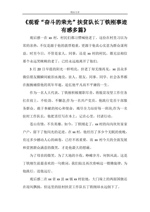 《观看“奋斗的荣光”扶贫队长丁铁刚事迹有感多篇》