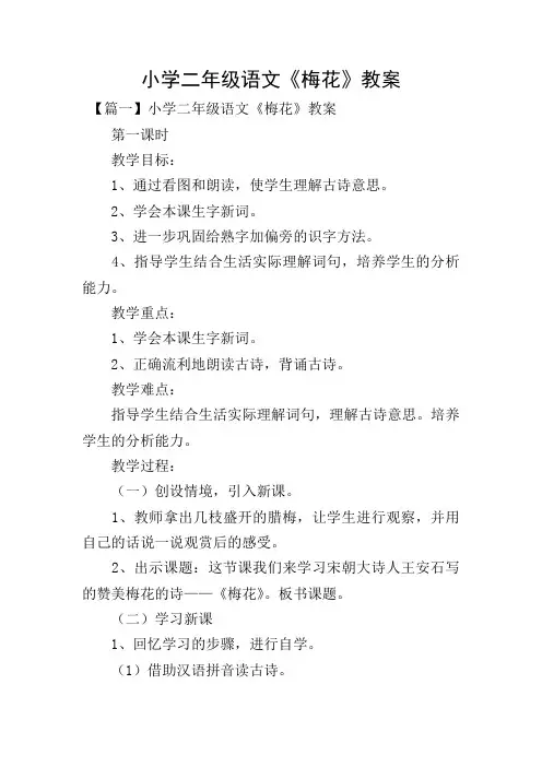 小学二年级语文《梅花》教案