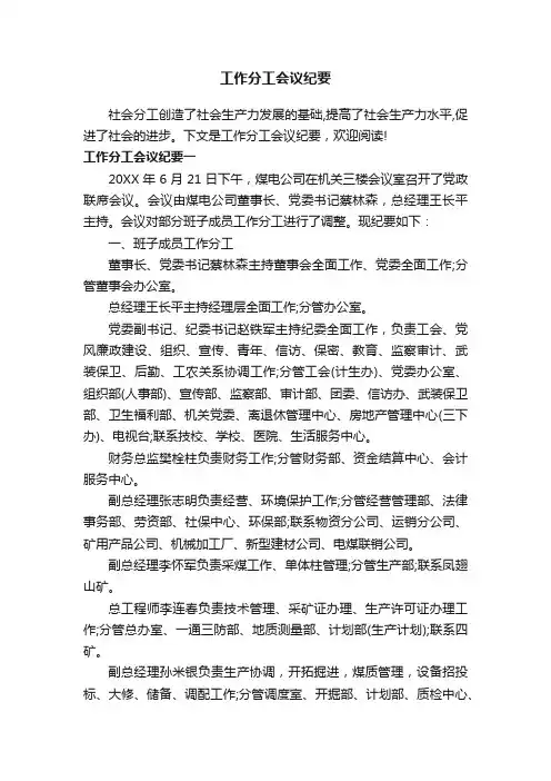工作分工会议纪要
