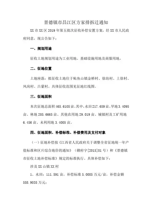 景德镇市昌江区方家排拆迁通知