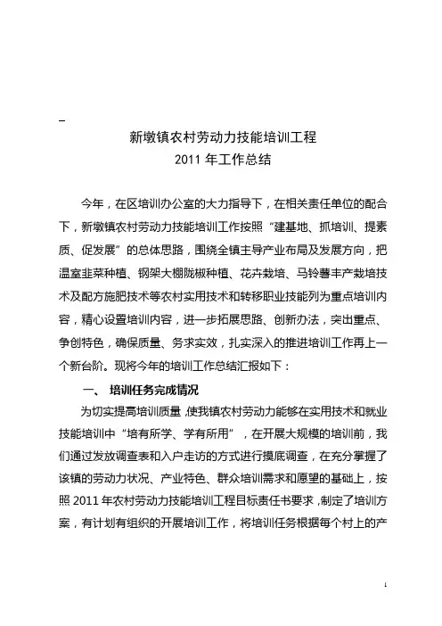 2011新墩镇农村劳动力技能培训工程工作总结..