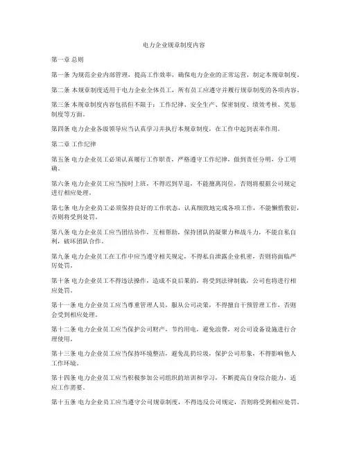 电力企业规章制度内容