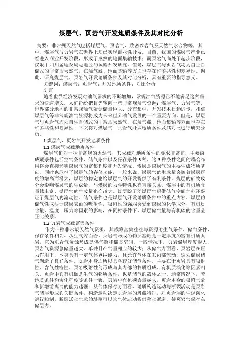 煤层气、页岩气开发地质条件及其对比分析