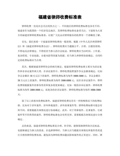 福建省律师收费标准表