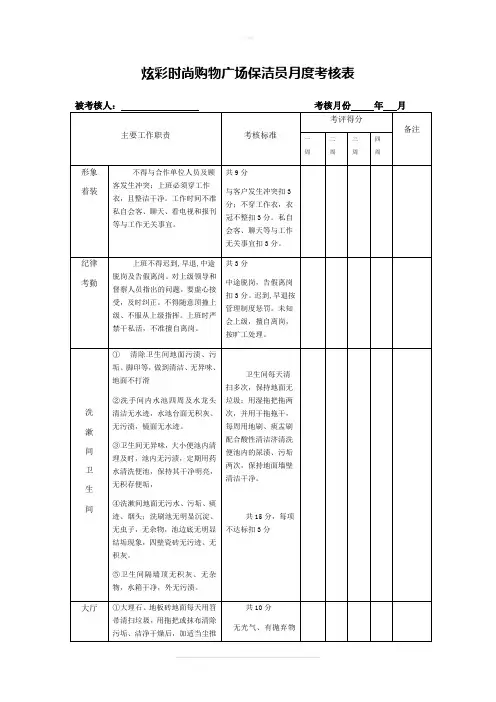 商场保洁员月度考核表