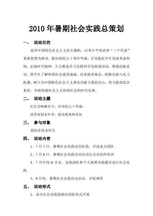 2010年暑期社会实践总策划