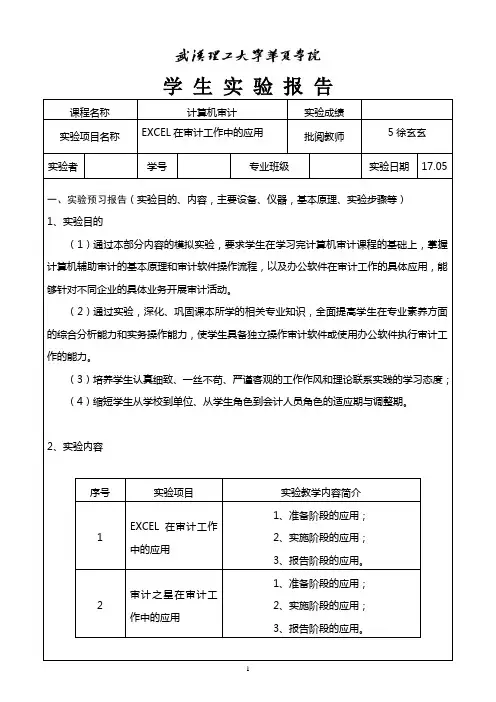 计算机审计实验报告书
