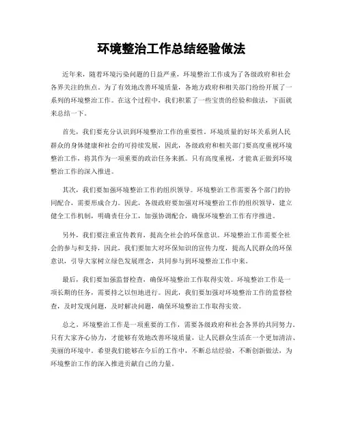 环境整治工作总结经验做法