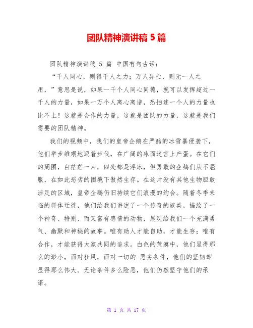 团队精神演讲稿5篇 2