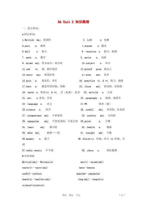八年级英语上册 Unit 2知识梳理 译林牛津版