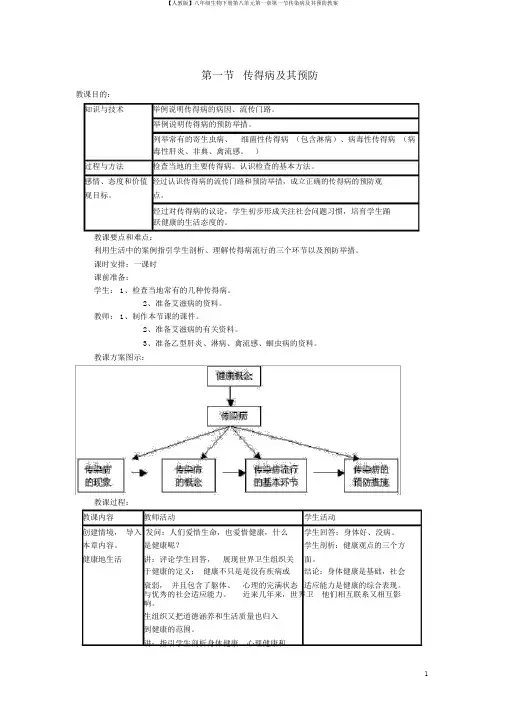 【人教版】八年级生物下册第八单元第一章第一节传染病及其预防教案