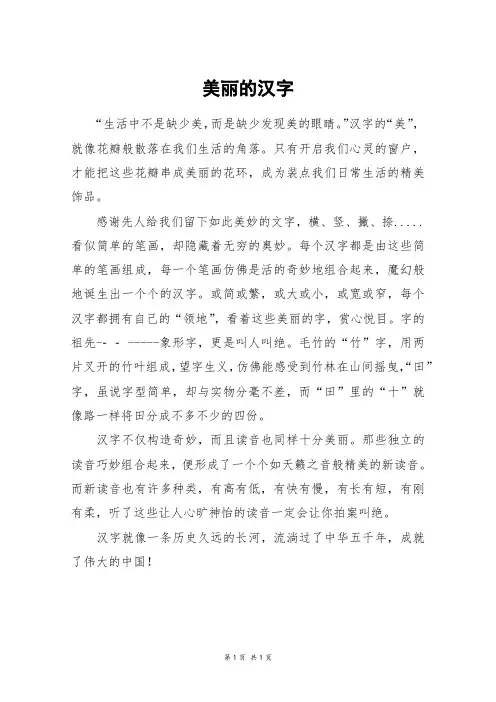 美丽的汉字_五年级作文