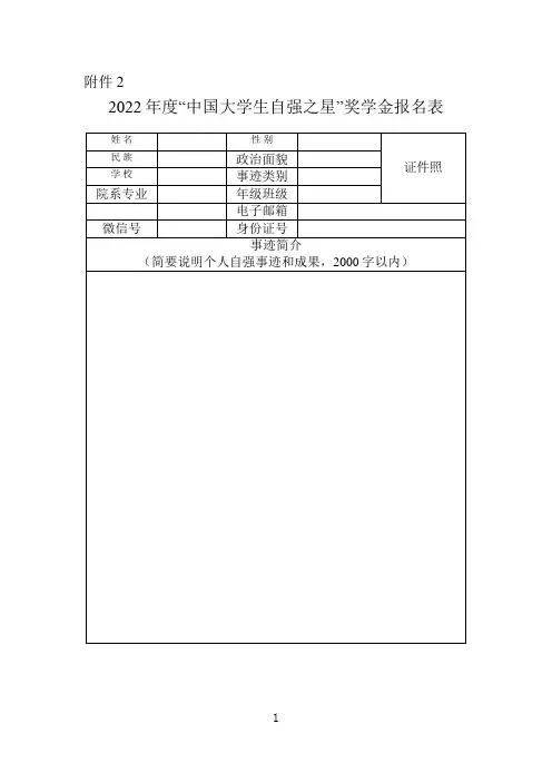 2022年度中国大学生自强之星奖学金报名表